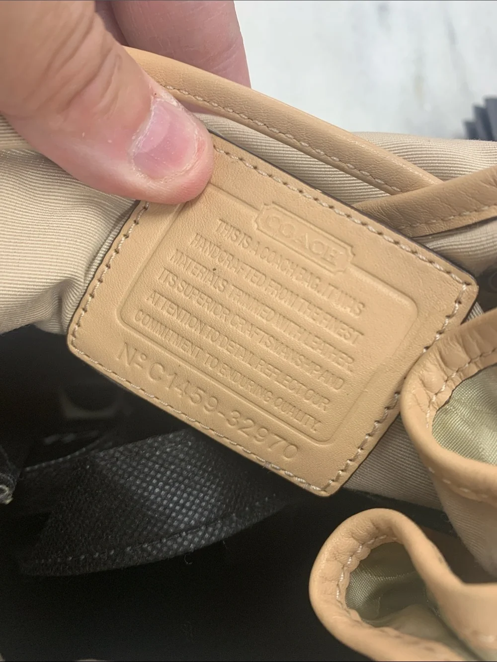 Coach Beige Signature Nylon Backpack with Natural Leather Trim